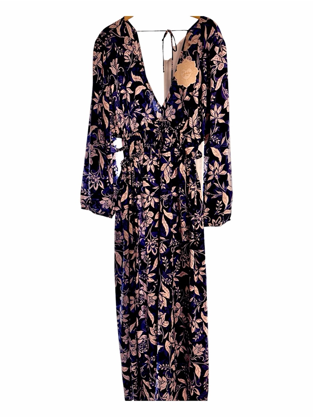 NWT Indulge Floral V-Neck Long Sleeve Maxi Dress in Navy and White Size XL